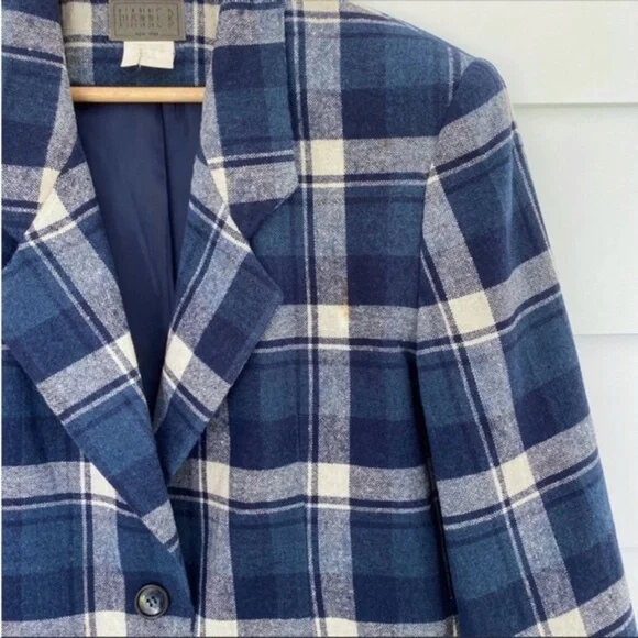 Vintage 90s Wool Blend Blue Plaid Jacket Medium - Picture 5 of 15